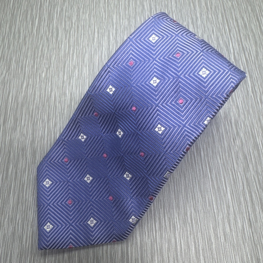 Michael Kors Blue Silk Tie Geometric Pattern Made in Italy Classic Necktie
